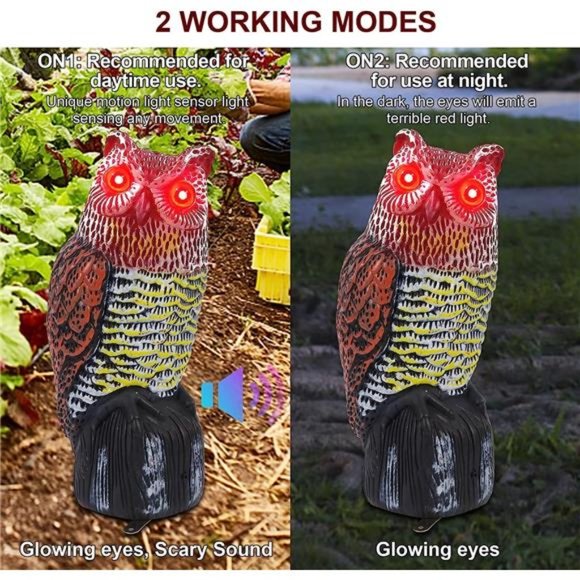 Solar Fake Horned Owl Statue, Solar Powered Halloween Motion Activated Scarecrow - Picture 5 of 6